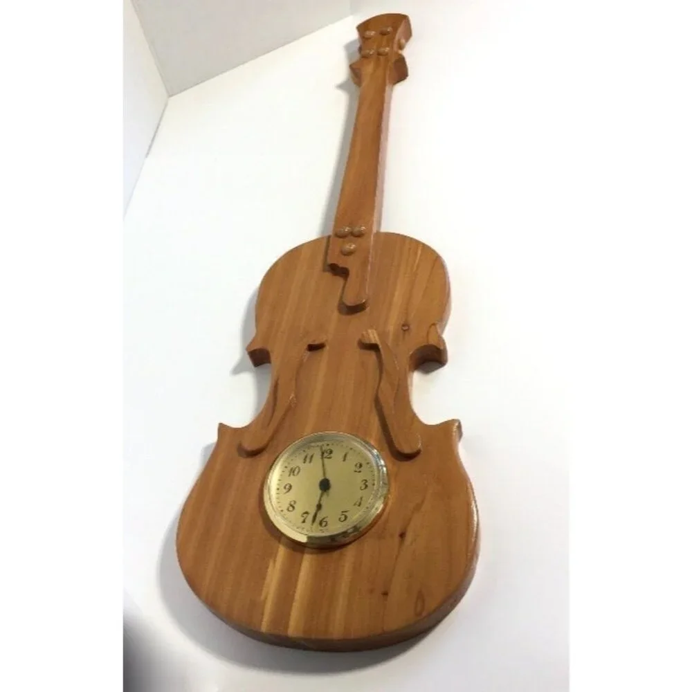 Wood Guitar Shape Wall Hanging Clock - Picture 11 of 12